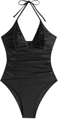 Women's Backless Halter Neck One-Piece Swimsuit - Monokini Swimwear for Beach & Pool Solid Color High Stretch Fabric in Kuwait