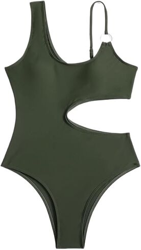 Women's Sexy Cutout Monokini Swimsuit - Army Green One Piece Beachwear for Summer 2026 in Kuwait