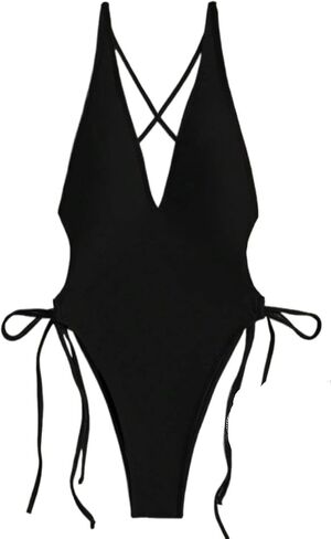Womens Backless High Cut Sexy One-Piece Swimsuit Adjustable Spaghetti Strap Deep V-Neck Monokini Beach Vacation 2026 in Kuwait