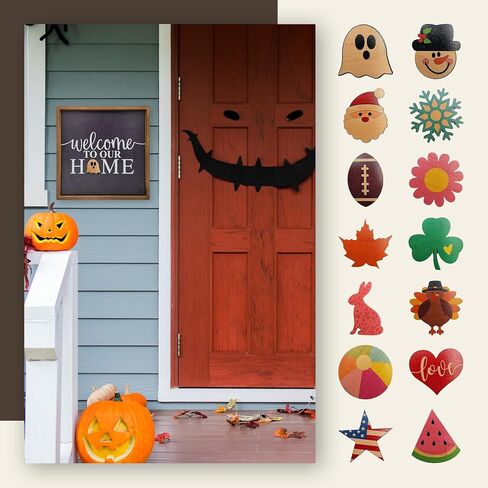Wall Things Co. Interchangeable Welcome to our Home Sign for Front Door with 14 Changeable Magnets, Seasonal Front Porch Decorations, Rustic Farmhouse Home Decor, 16x16 Inch in Saudi Arabia