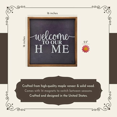Wall Things Co. Interchangeable Welcome to our Home Sign for Front Door with 14 Changeable Magnets, Seasonal Front Porch Decorations, Rustic Farmhouse Home Decor, 16x16 Inch in Saudi Arabia