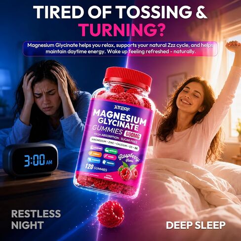 Magnesium Glycinate Gummies 600mg, Sugar Free High Absorption Chewable Magnesium Gummies with Zinc, Calcium, CoQ10 & B6 for Zzz, Relaxation, Brain & Muscle Support, Magnesium Supplement with Family in Saudi Arabia