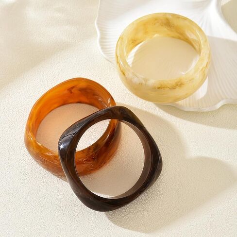 3 PCS Chunky Acrylic Bangle Resin Bracelet for Women Boho Stackable Irregular Geometric Bangle Statement Lightweight Wide Bracelets Set Vintage Trendy Fall Winter Jewelry in Saudi Arabia