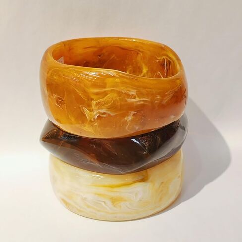 3 PCS Chunky Acrylic Bangle Resin Bracelet for Women Boho Stackable Irregular Geometric Bangle Statement Lightweight Wide Bracelets Set Vintage Trendy Fall Winter Jewelry in Saudi Arabia