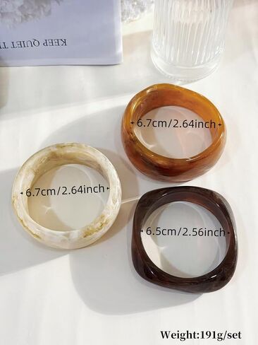 3 PCS Chunky Acrylic Bangle Resin Bracelet for Women Boho Stackable Irregular Geometric Bangle Statement Lightweight Wide Bracelets Set Vintage Trendy Fall Winter Jewelry in Saudi Arabia