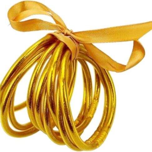 Metallic Gold Silicone Bangle Bracelet Set - 9 Pack Soft Touch Stretch Bracelets for Women - Hypoallergenic Lightweight Accessories for Gym, Office & Everyday Wear in Saudi Arabia