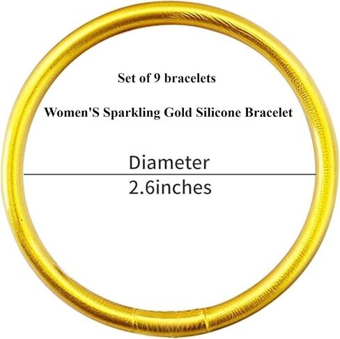 Metallic Gold Silicone Bangle Bracelet Set - 9 Pack Soft Touch Stretch Bracelets for Women - Hypoallergenic Lightweight Accessories for Gym, Office & Everyday Wear in Saudi Arabia