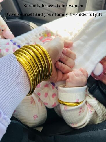 Metallic Gold Silicone Bangle Bracelet Set - 9 Pack Soft Touch Stretch Bracelets for Women - Hypoallergenic Lightweight Accessories for Gym, Office & Everyday Wear in Saudi Arabia