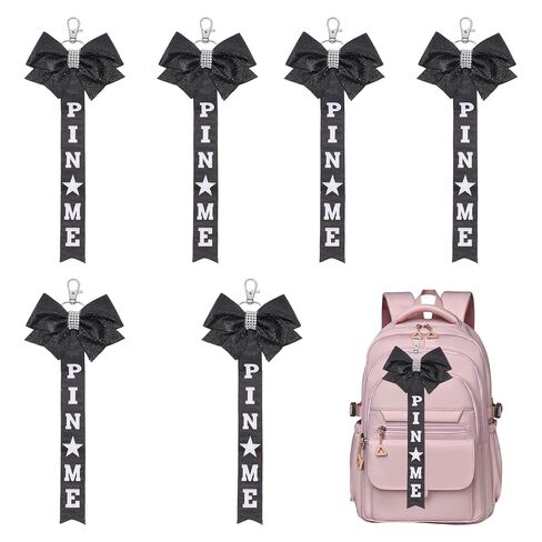 NICENEEDED 6 PCS Glitter Cheer Bow Keychain, Cheerleader Pin Me Bow Keychain for Backpacks, Black Cheer Ribbon Keychains with Rhinestones Bows Pins Holder Spirit Gift in Kuwait