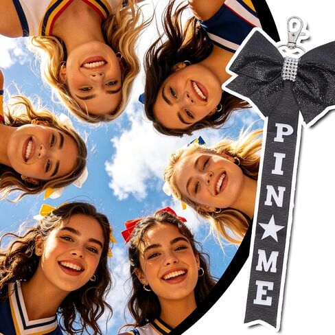 NICENEEDED 6 PCS Glitter Cheer Bow Keychain, Cheerleader Pin Me Bow Keychain for Backpacks, Black Cheer Ribbon Keychains with Rhinestones Bows Pins Holder Spirit Gift in Kuwait