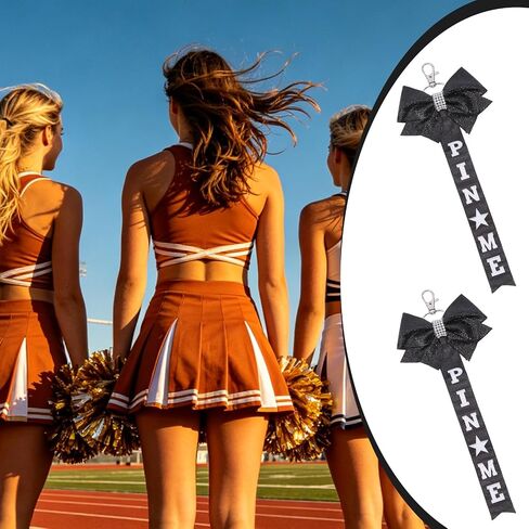 NICENEEDED 6 PCS Glitter Cheer Bow Keychain, Cheerleader Pin Me Bow Keychain for Backpacks, Black Cheer Ribbon Keychains with Rhinestones Bows Pins Holder Spirit Gift in Kuwait
