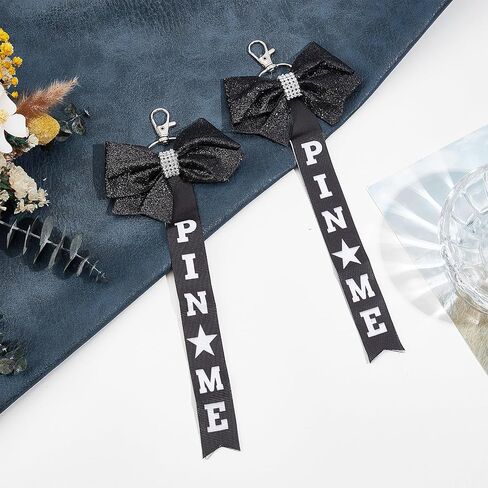 NICENEEDED 6 PCS Glitter Cheer Bow Keychain, Cheerleader Pin Me Bow Keychain for Backpacks, Black Cheer Ribbon Keychains with Rhinestones Bows Pins Holder Spirit Gift in Kuwait