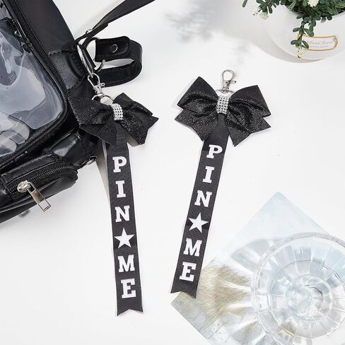 NICENEEDED 6 PCS Glitter Cheer Bow Keychain, Cheerleader Pin Me Bow Keychain for Backpacks, Black Cheer Ribbon Keychains with Rhinestones Bows Pins Holder Spirit Gift in Kuwait