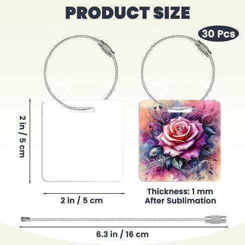 30 Pcs Sublimation Luggage Tag Blanks Metal Bag Tags Double Sided Aluminum Keychains Sublimation Blanks Bulk Products Items with 30 Stainless Steel Loops for DIY Gifts Square 2"x2" in Saudi Arabia