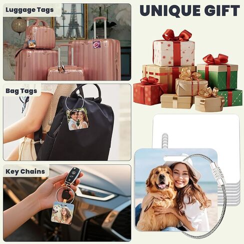 30 Pcs Sublimation Luggage Tag Blanks Metal Bag Tags Double Sided Aluminum Keychains Sublimation Blanks Bulk Products Items with 30 Stainless Steel Loops for DIY Gifts Square 2"x2" in Saudi Arabia