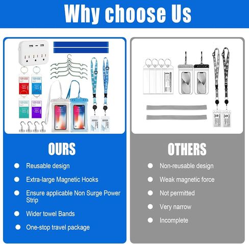 KOILLUXU Cruise Essentials 2026 Premium Cruise Must Haves Kit with Cruise-Safe Power Strip, Magnetic Hooks, Adjustable Lanyards, Luggage Tags, Hanger, Towel Bands & Waterproof Phone Pouch in Saudi Arabia