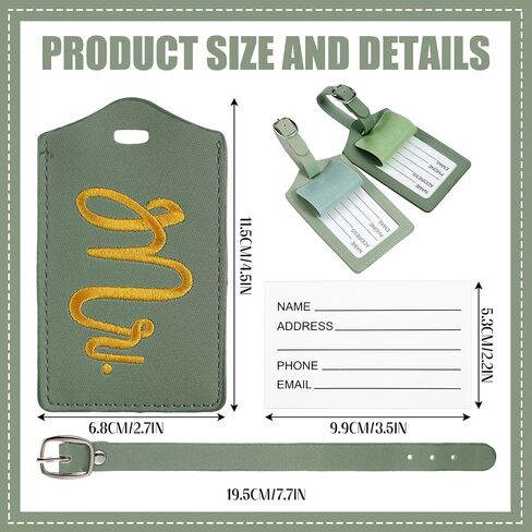 Hsei 2 Pcs Mr and Mrs Luggage Tags 2026 Honeymoon Gifts Wedding PU Leather His Her Luggage Tag Bridal Shower Gifts for Couple(Sage Green) in Kuwait