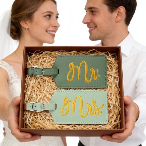Hsei 2 Pcs Mr and Mrs Luggage Tags 2026 Honeymoon Gifts Wedding PU Leather His Her Luggage Tag Bridal Shower Gifts for Couple(Sage Green) in Kuwait
