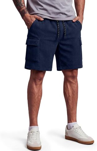 August Alley Men's Cargo Corduroy Shorts Casual Elastic Waist Drawstring Summer Beach Loose Fit Pants with Pockets in Kuwait