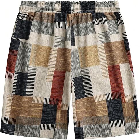 SHENHE Men's Geometric Patchwork Shorts Drawstring Summer Vacation Beach Shorts with Pockets in Kuwait