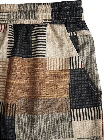 SHENHE Men's Geometric Patchwork Shorts Drawstring Summer Vacation Beach Shorts with Pockets in Kuwait