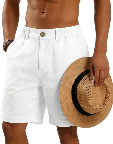CEHT Men's Cotton Linen Shorts Button Elastic Waist Casual Summer Beach Vacation Golf Shorts with Pocket in Saudi Arabia