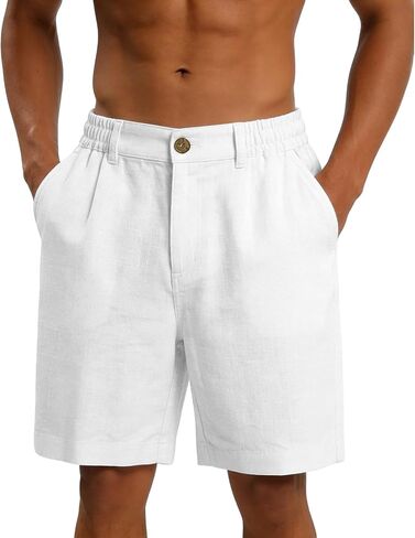 CEHT Men's Cotton Linen Shorts Button Elastic Waist Casual Summer Beach Vacation Golf Shorts with Pocket in Saudi Arabia