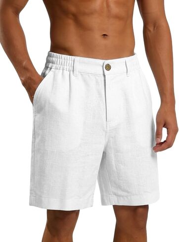 CEHT Men's Cotton Linen Shorts Button Elastic Waist Casual Summer Beach Vacation Golf Shorts with Pocket in Saudi Arabia