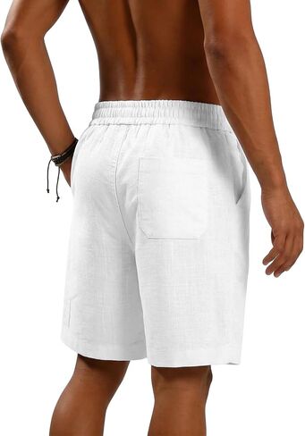 CEHT Men's Cotton Linen Shorts Button Elastic Waist Casual Summer Beach Vacation Golf Shorts with Pocket in Saudi Arabia
