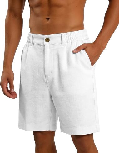 CEHT Men's Cotton Linen Shorts Button Elastic Waist Casual Summer Beach Vacation Golf Shorts with Pocket in Saudi Arabia