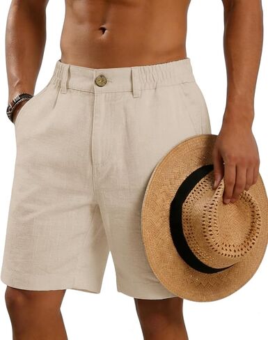 CEHT Men's Cotton Linen Shorts Button Elastic Waist Casual Summer Beach Vacation Golf Shorts with Pocket in Saudi Arabia