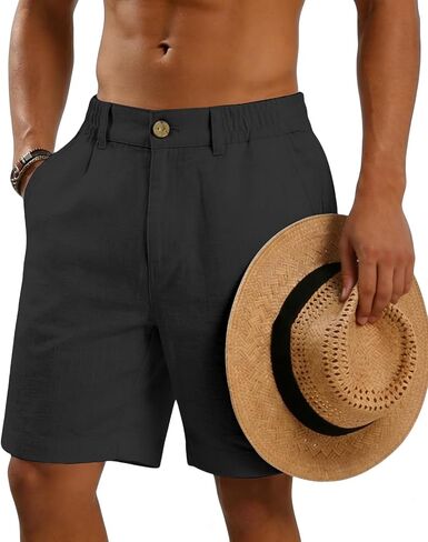 CEHT Men's Cotton Linen Shorts Button Elastic Waist Casual Summer Beach Vacation Golf Shorts with Pocket in Saudi Arabia