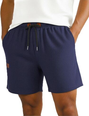 Men's Shorts Casual 5" Waffle Elastic Waist Drawstring Lightweight Loose Fit Beach Shorts with Pockets in Kuwait