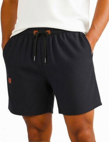 Men's Shorts Casual 5" Waffle Elastic Waist Drawstring Lightweight Loose Fit Beach Shorts with Pockets in Saudi Arabia