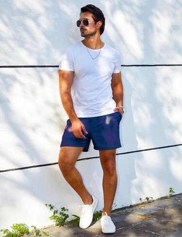 Men's Shorts Casual 5" Waffle Elastic Waist Drawstring Lightweight Loose Fit Beach Shorts with Pockets in Kuwait