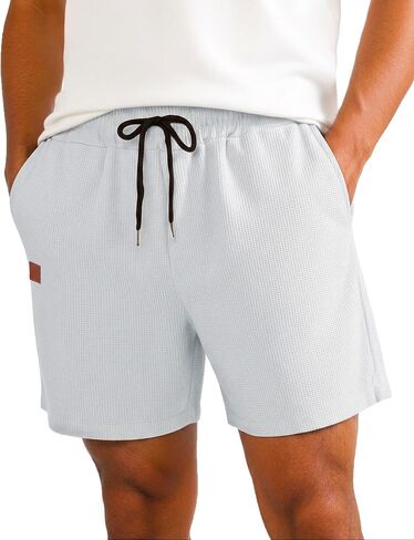 Men's Shorts Casual 5" Waffle Elastic Waist Drawstring Lightweight Loose Fit Beach Shorts with Pockets in Kuwait