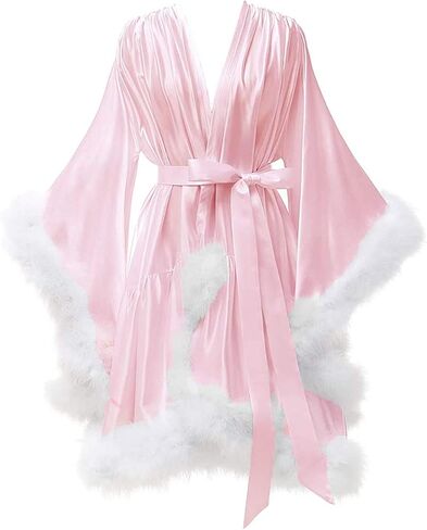 yinyyinhs Women's Feather Robe Silk Satin Bridal Dressing Gowns Short Nightgown Bathrobe Sleepwear Maternity Photoshoot Robe in Saudi Arabia