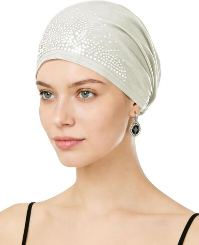 Chemo Headwear for Women Rhinestone Beanies with Stretch Elastic Turbans Soft Cancer Hats Head Coverings in Saudi Arabia