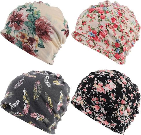 4Pieces Slouchy Beanie Chemo Hat Soft Lightweight Running Beanie Adult Skull Hats Cap for Men Women Multi in Saudi Arabia