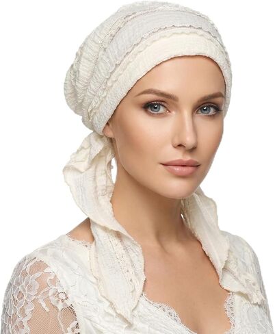 Turban Covering Wrap Beanie Caps Headscarf Slip-On Pre-Tied Beanie Women Headwear Stretchy Elastic Band Headwrap for Women Sleep Hair Cover Hat Beige in Kuwait