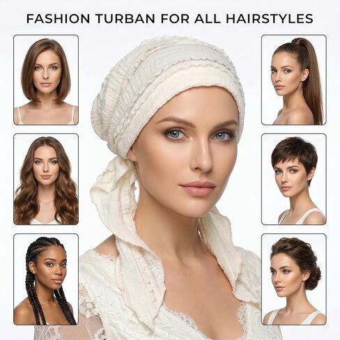 Turban Covering Wrap Beanie Caps Headscarf Slip-On Pre-Tied Beanie Women Headwear Stretchy Elastic Band Headwrap for Women Sleep Hair Cover Hat Beige in Kuwait