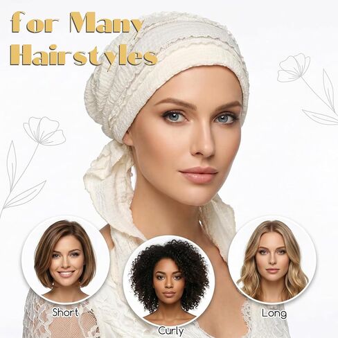 Turban Covering Wrap Beanie Caps Headscarf Slip-On Pre-Tied Beanie Women Headwear Stretchy Elastic Band Headwrap for Women Sleep Hair Cover Hat Beige in Kuwait