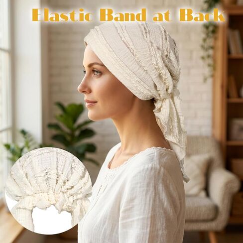 Turban Covering Wrap Beanie Caps Headscarf Slip-On Pre-Tied Beanie Women Headwear Stretchy Elastic Band Headwrap for Women Sleep Hair Cover Hat Beige in Kuwait