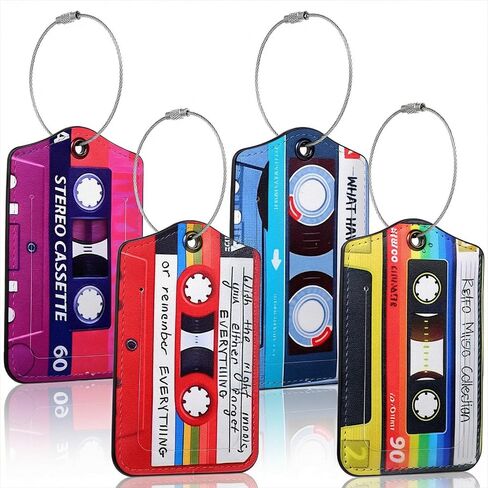 Guduling 4pcs Cassette Tape Luggage Tags for Suitcases Funny, Fun Luggage Tags, Retro Leather Funny Baggage Tag Boarding Pass for Women & Men, Colorful in Saudi Arabia