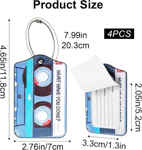 Guduling 4pcs Cassette Tape Luggage Tags for Suitcases Funny, Fun Luggage Tags, Retro Leather Funny Baggage Tag Boarding Pass for Women & Men, Colorful in Saudi Arabia