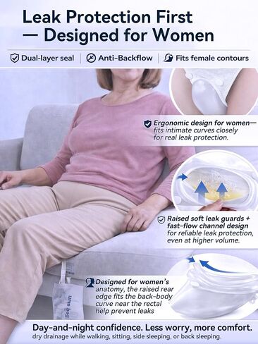 Leak-Proof Female Wearable Urinal System for Women 100-330 lbs, Medical Grade Silicone Collector with 5 ft Tube Tube, 3 Reusable Leg Bags, Discreet Incontinence Kit for Travel & Home Care, Plus Size in Saudi Arabia