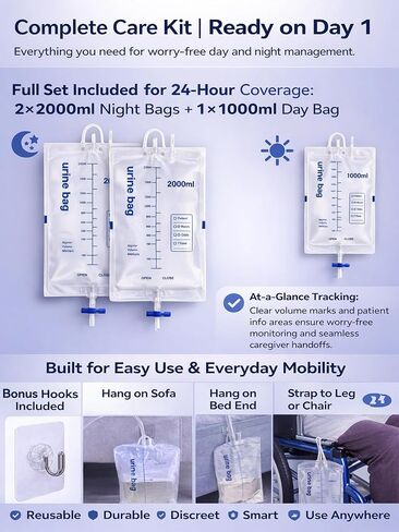 Leak-Proof Female Wearable Urinal System for Women 100-330 lbs, Medical Grade Silicone Collector with 5 ft Tube Tube, 3 Reusable Leg Bags, Discreet Incontinence Kit for Travel & Home Care, Plus Size in Saudi Arabia
