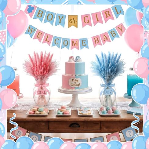 Hoteam 105 Pcs Gender Reveal Decorations Boy or Girl Baby Shower He or She Pink and Blue Pampas Grass, Boho Gender Reveal Pampas Grass Party Decor, Dried Flowers for Table Centerpieces Vase Fillers in Kuwait