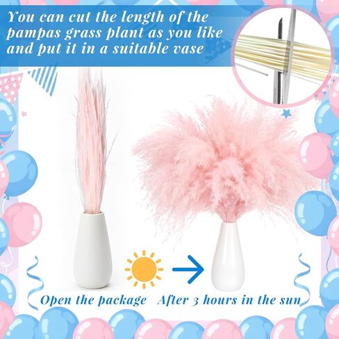 Hoteam 105 Pcs Gender Reveal Decorations Boy or Girl Baby Shower He or She Pink and Blue Pampas Grass, Boho Gender Reveal Pampas Grass Party Decor, Dried Flowers for Table Centerpieces Vase Fillers in Kuwait