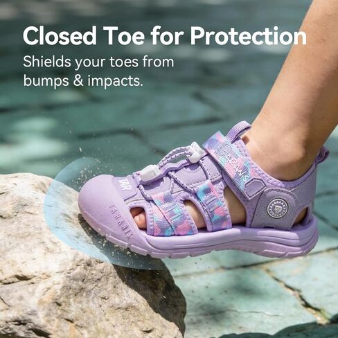 TARANIS Toddler Sandals Closed Toe Water Shoes for Boys Girls Ages 2-10 Quick Dry Kids Beach Sandals with Adjustable Strap, Wide Toe Box, Non-Slip Rubber Sole for Summer Outdoor Play in Saudi Arabia